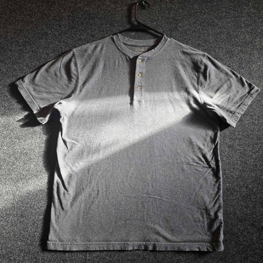 LL Bean Henley Shirt Mens LT Large Tall Gray Traditional Fit Short Sleeve